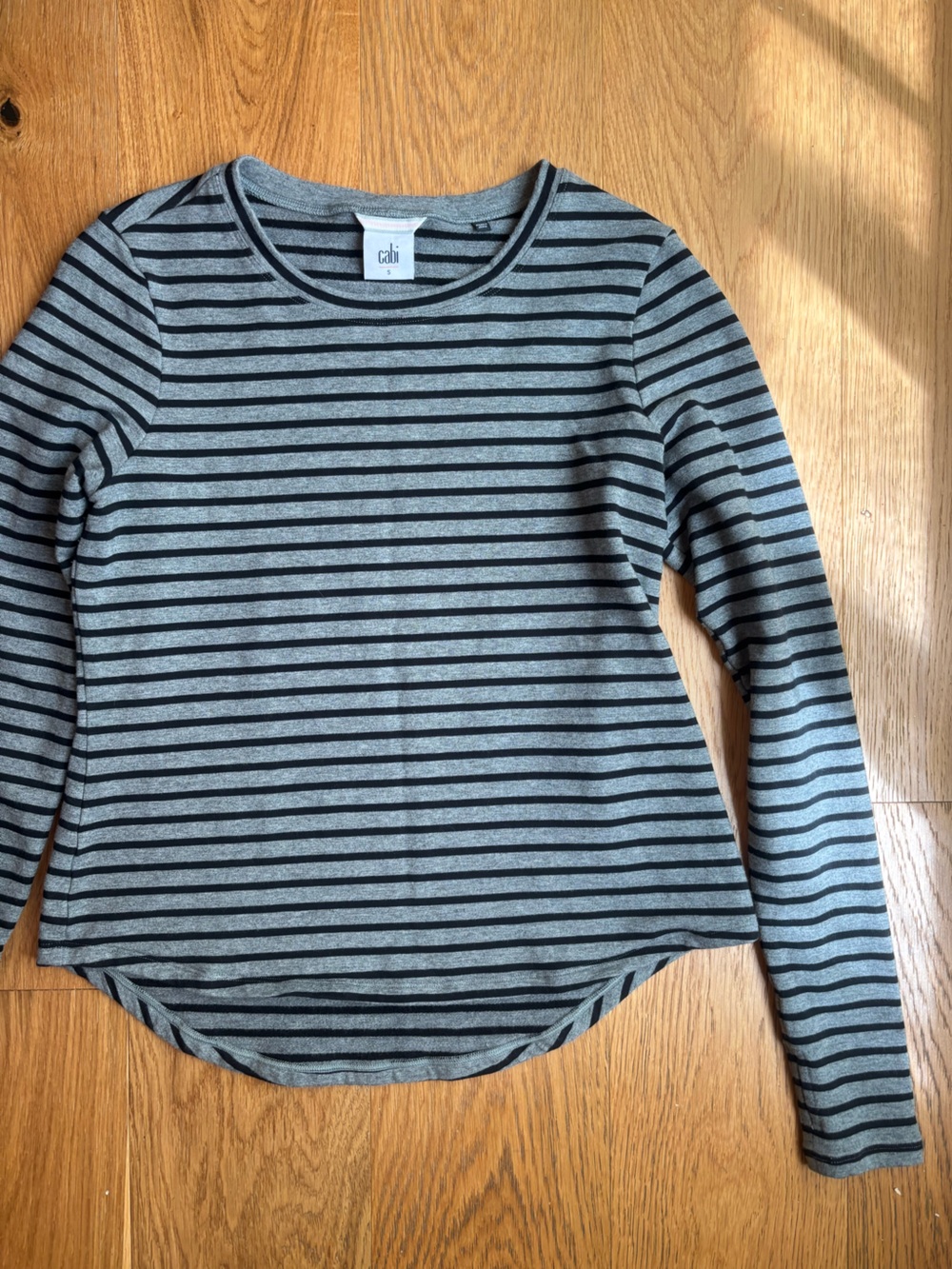 CAbi Gray and Black Striped Scoop Neck Top